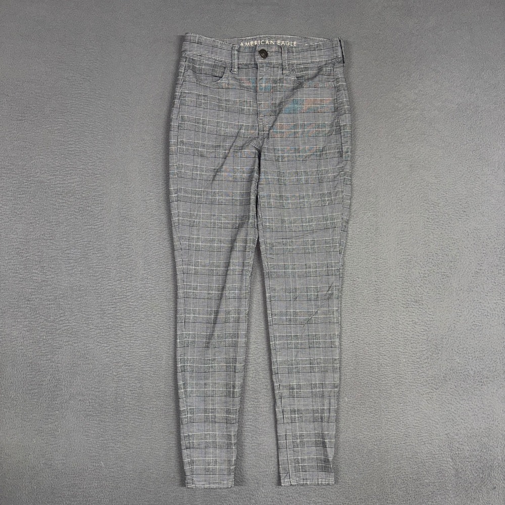 American Eagle Jeans Womens 2 Grey Plaid Hi-Rise Jegging Super Stretch Cotton